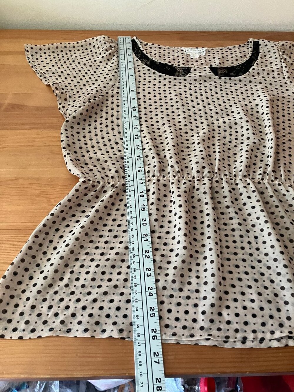 B VINTAGE for Anthropologie Women Blouse/Top Sheer Creme w/Black polka dot Sz L - Picture 5 of 10
